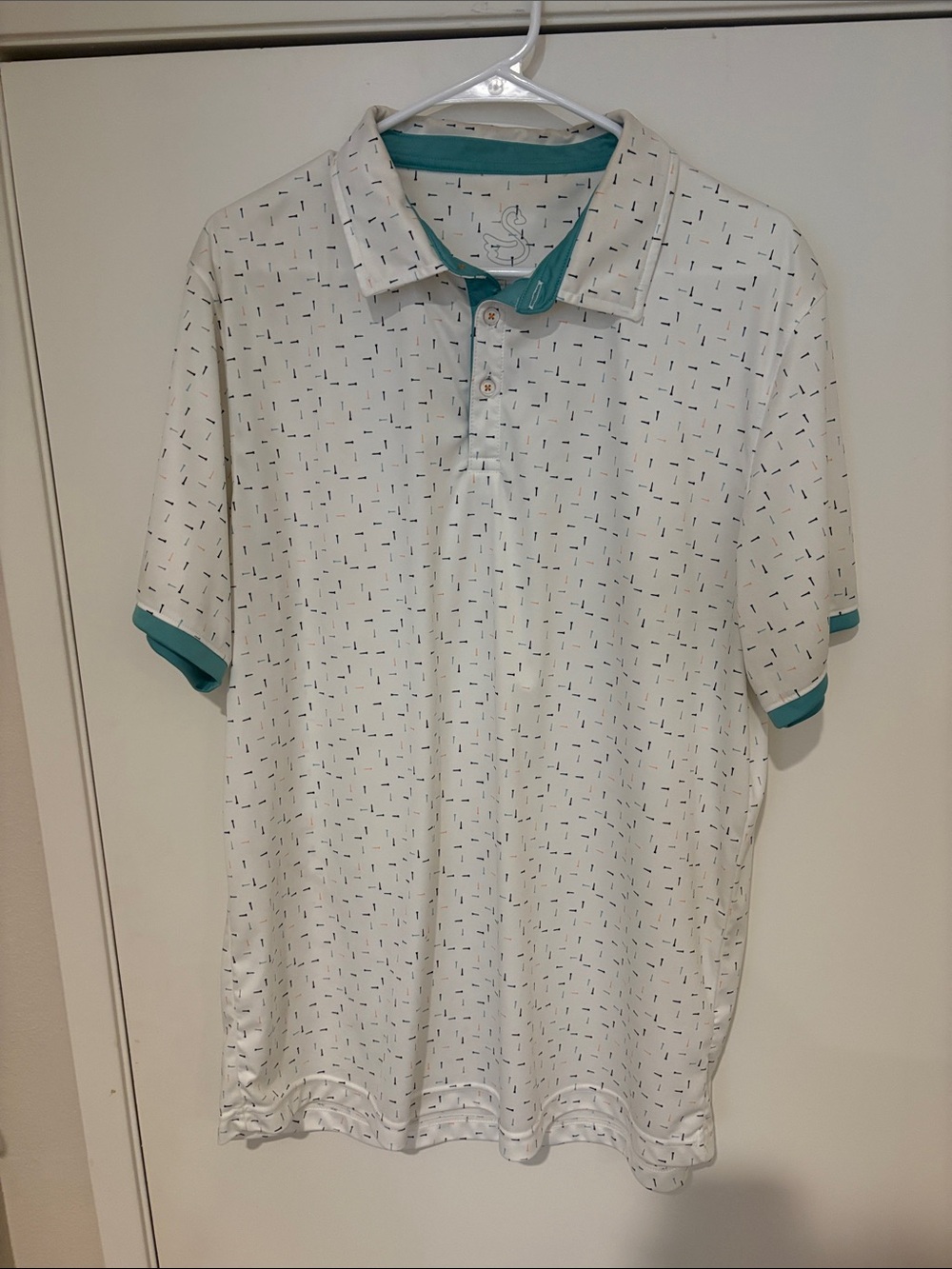 Men's White Golf Polo Shirt with Teal Trim